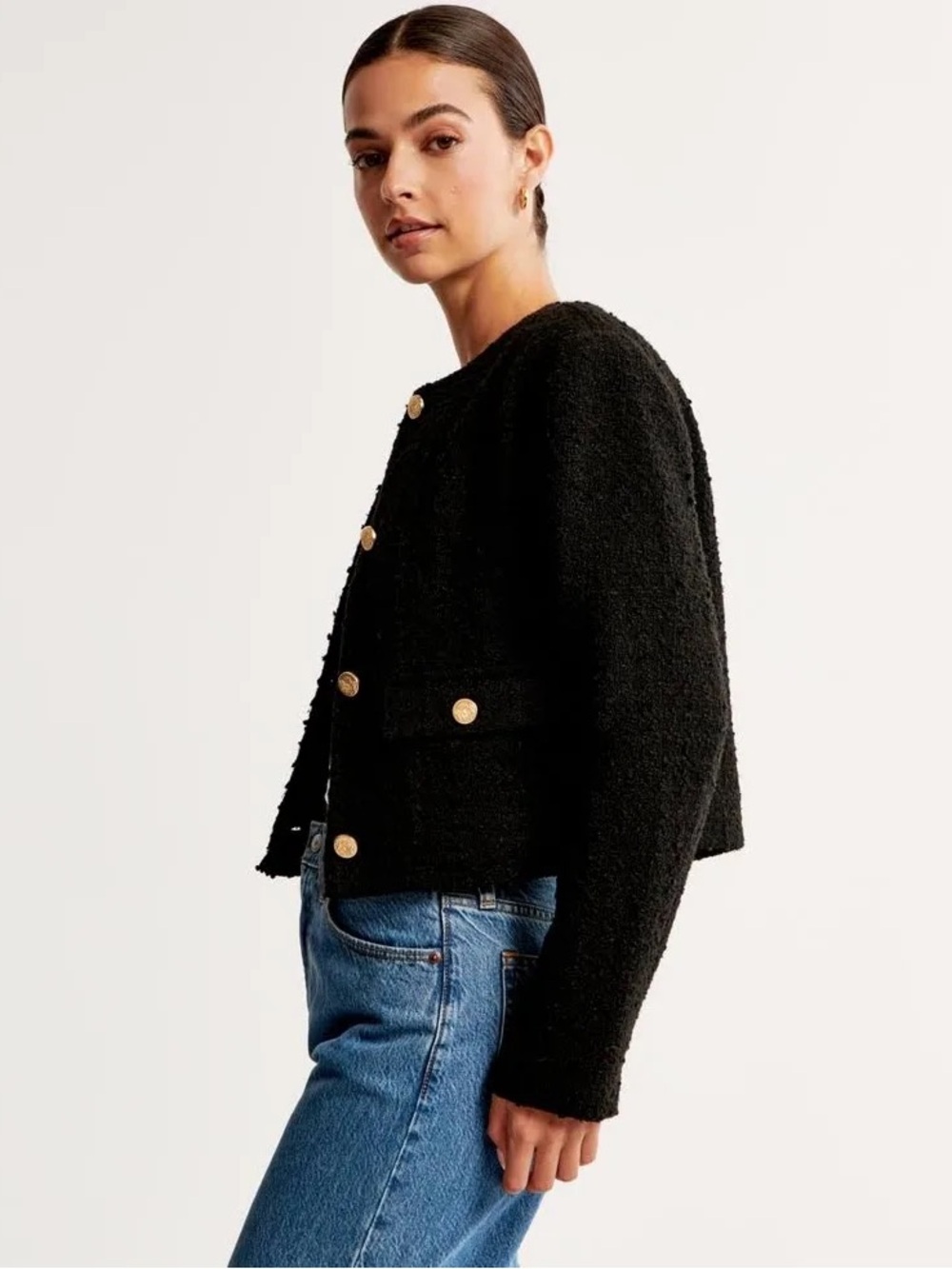 Abercrombie & Fitch Black Cropped Jacket with Gold Buttons - Picture 3 of 16